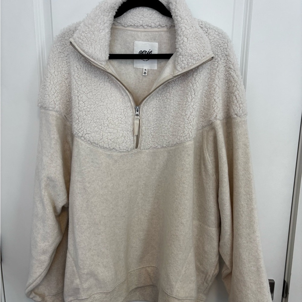 Aerie Cream Sherpa Half-Zip Sweater